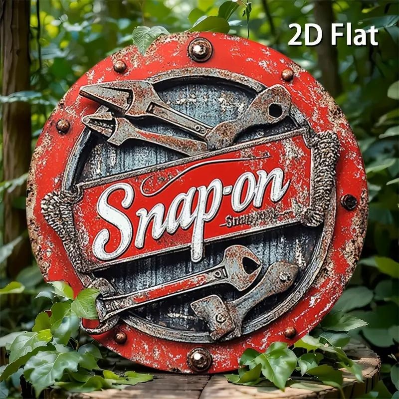 Snap‑on Vintage Wrench Tool Round Metal Sign Rustic Mechanic Tin Wall Decoration