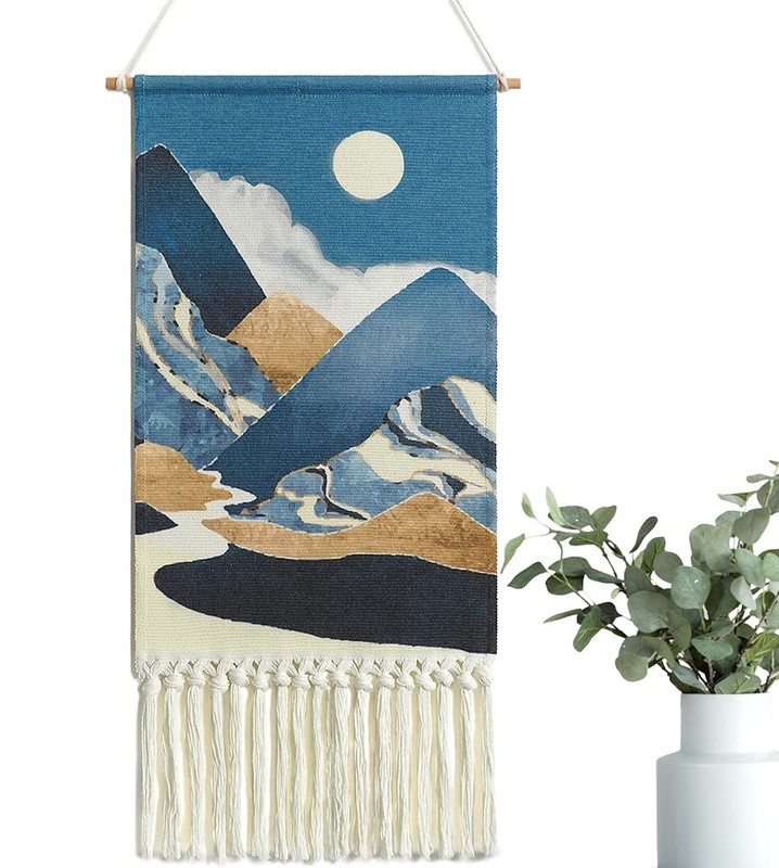 Macrame Woven Wall Hanging Tapestry Boho Wall Art Moon Mountain Chic Home Dec...