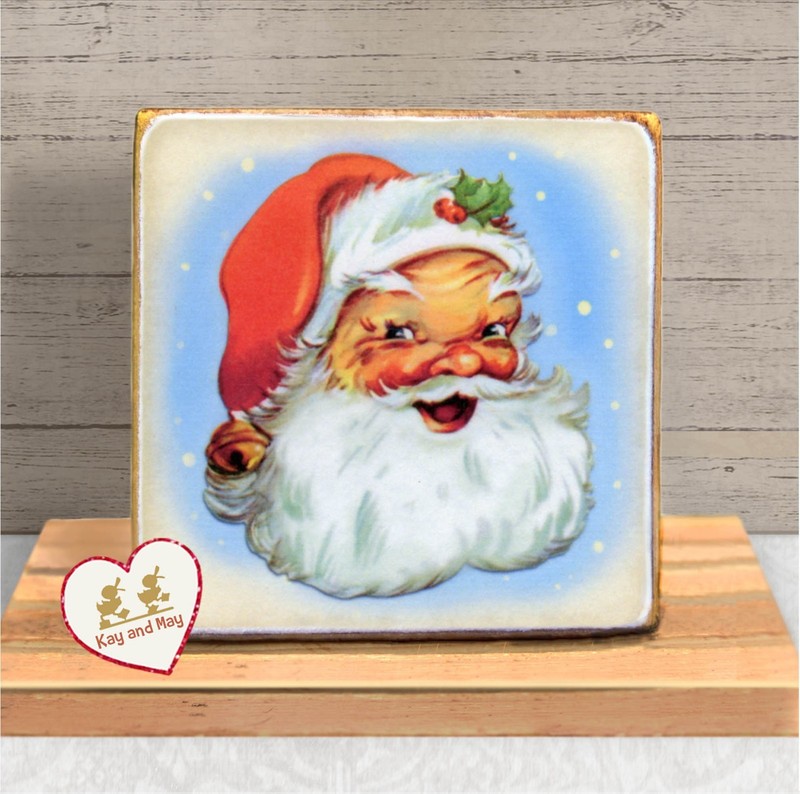 Christmas Santa tiered tray home decor retro vintage style shelf sitter WB-124