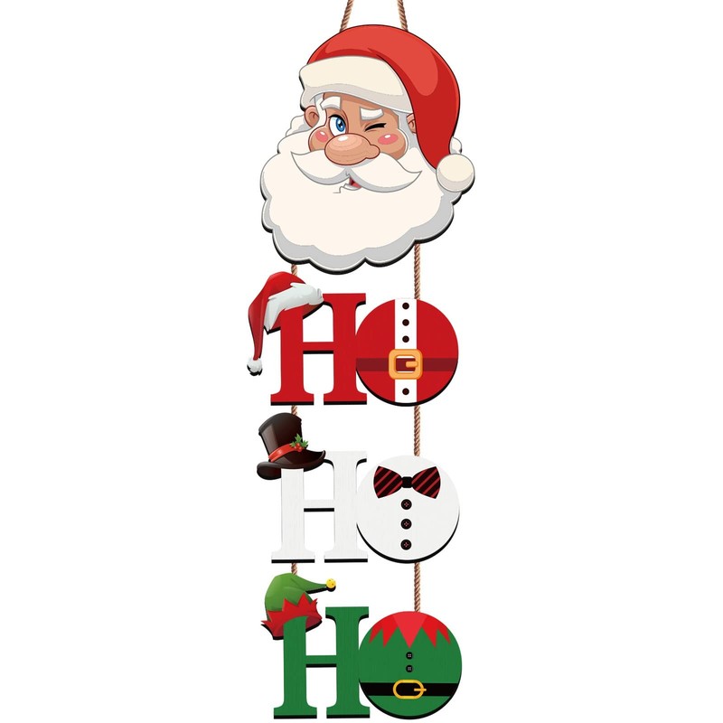 Christmas Ho Ho Ho Santa Hanging Sign Rustic Wooden Wall Ornament Christmas C…