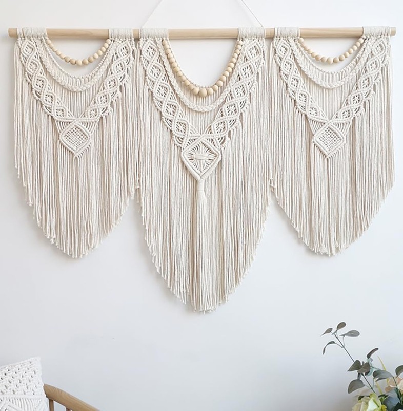 Macrame Wall Hanging Large Boho Wall Decor 43×32 Inches Ivory Cotton Tapestry