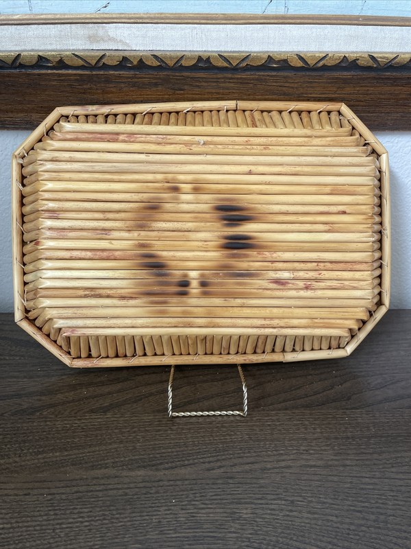 VTG Octagonal Reed Tray Bread Basket Table Centrepiece Handmade Cane MCM Retro gallery