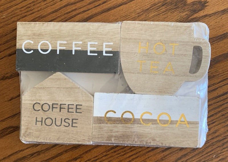 COFFEE Decorative Wooden Prop Pack Set of 4 (Height 2″ to 3″) ** New sealed