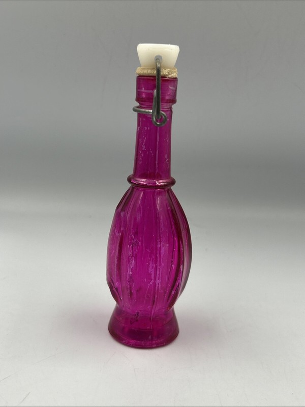 Set Of 2 Colored Glass Bottles With Ceramic Stoppers. 5 " Tall. Pink And Blue gallery