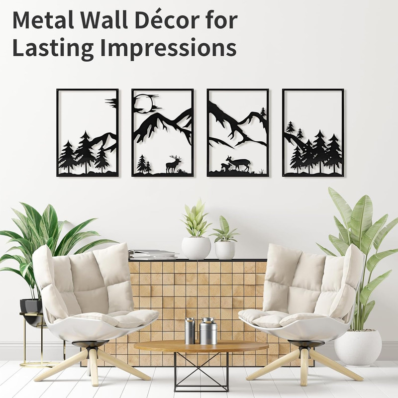 4 Pack Metal Wall Art, Mountain Iron Wall Sculpture, Art Wall Décor for Office, gallery