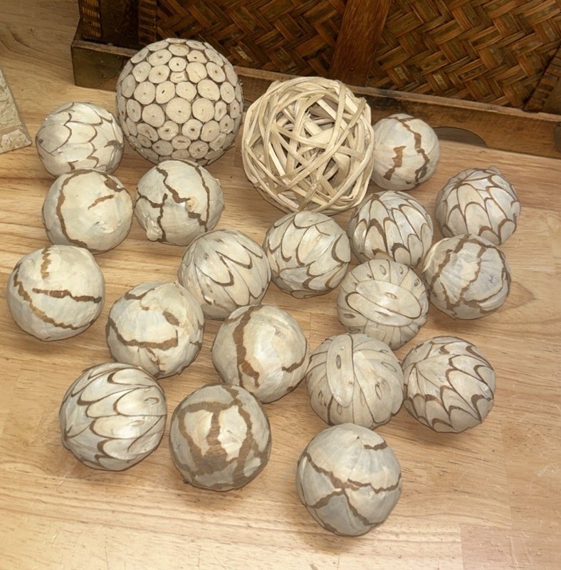 20Pc Natural Decorative Orb Bowl Filler Mix Rattan Wicker Wood Coastal Boho Cute