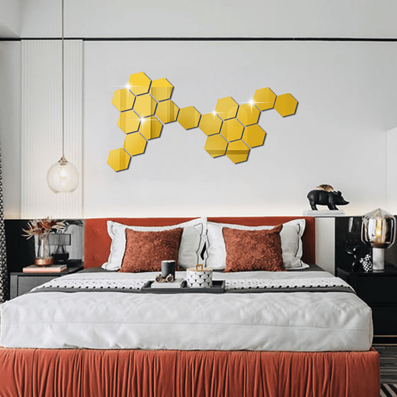 72Pcs Hexagon Mirror Stickers Splicing Decor for Hallway Stair & Entryway gallery