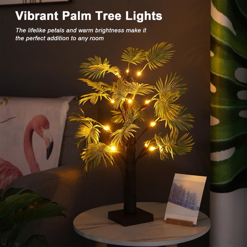 Lighted Trees for Indoor Decor, 24”2FT Lighted Palm Tree with LED Lights, Lighte gallery