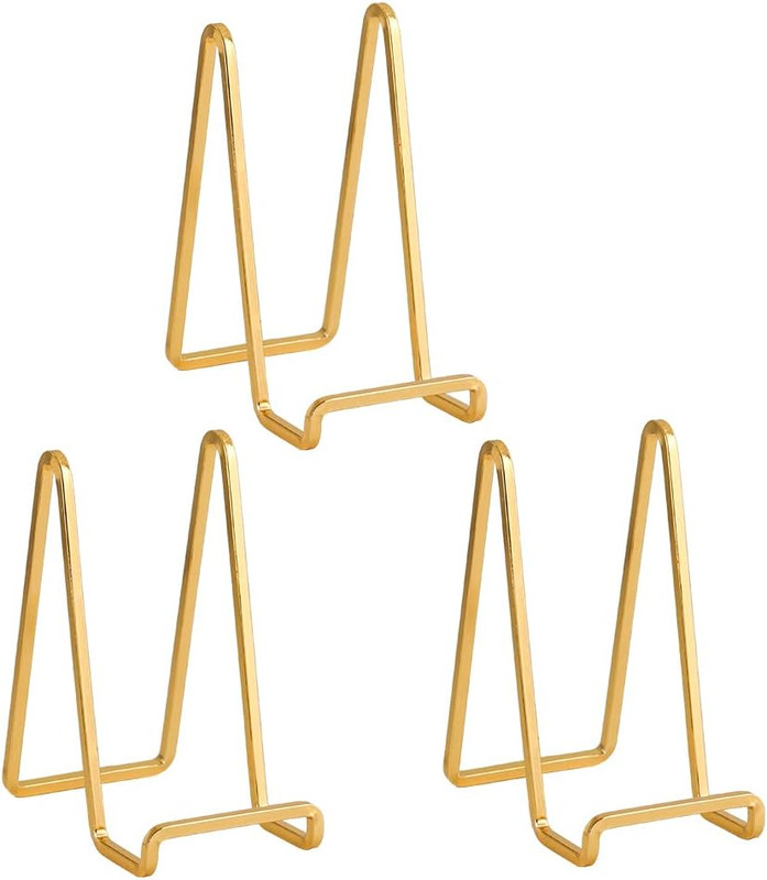6 Inch Metal Plate Holder Easel Display Stand Gold 3 Pack for Frames Books