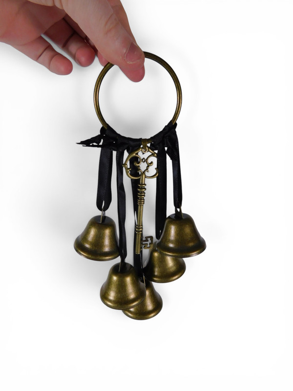 Gold Key Ring Hanging Door Bells Black Ribbon Witchy Door Wicca Home Decor
