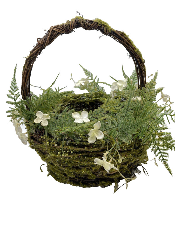 GrapeVine Moss Basket Green Fern Flowers Vines Twig Birds Nest Easter Spring 12" gallery