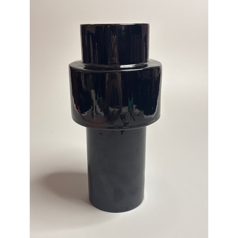 Vintage Sears SP 83 Black Ceramic Geometric Vase Brutalist MCM 10.5″