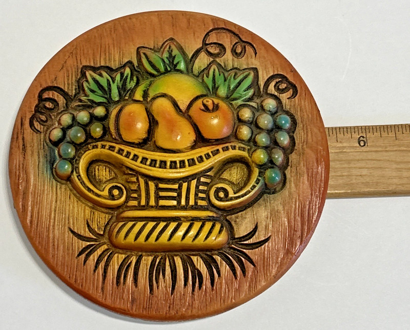 Miller Studio Vintage 1966 Round Chalkware Plaque Fruit in Basket Wall Art gallery