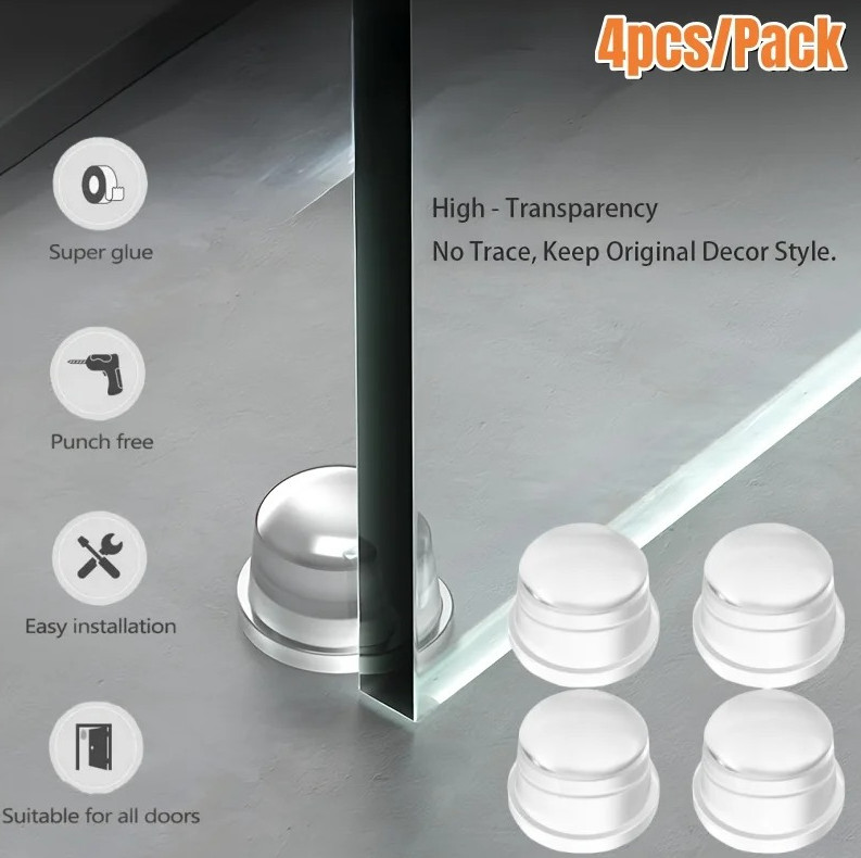 4PCS Transparent Silicone Door Stopper No Drill Wall Protector Anti Collision