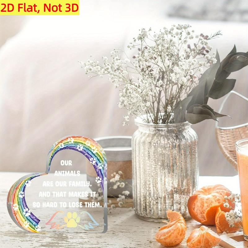 Rainbow & Paw Print Heart Plaque Pet Loss Memorial Gift Family Desktop Decor gallery