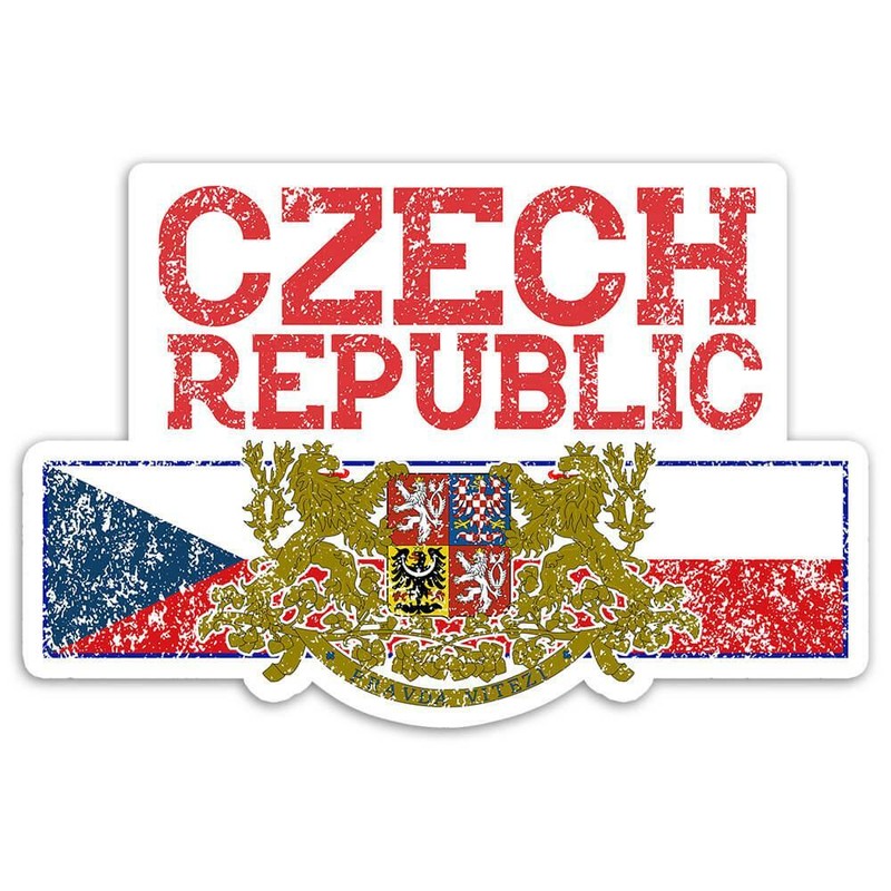 Gift Sticker : Czech Coat Of Arms Republic National Flag Lion Symbol Retro Style