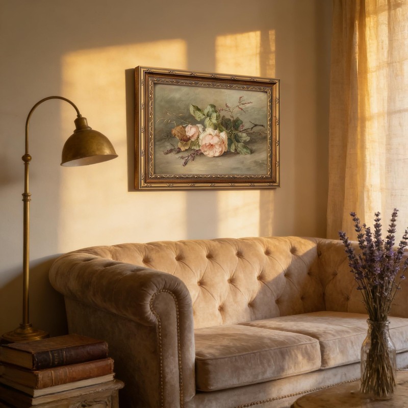 Vintage Gold Framed Flower Still Life Wall Art Rose and Wildflower Wall Decor... gallery