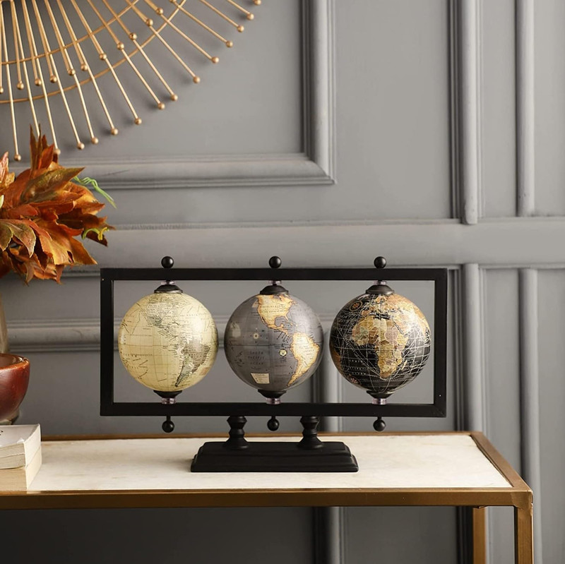 Set of 3 4'' Earth Globe for Desk Elegant Office Decor World Globe Sturdy Metal gallery