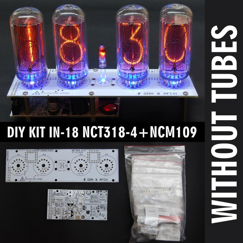 KIT IN-18 Nixie Tubes Clock 12/24H ALL Parts Timer Temp USB [WITHOUT TUBES]