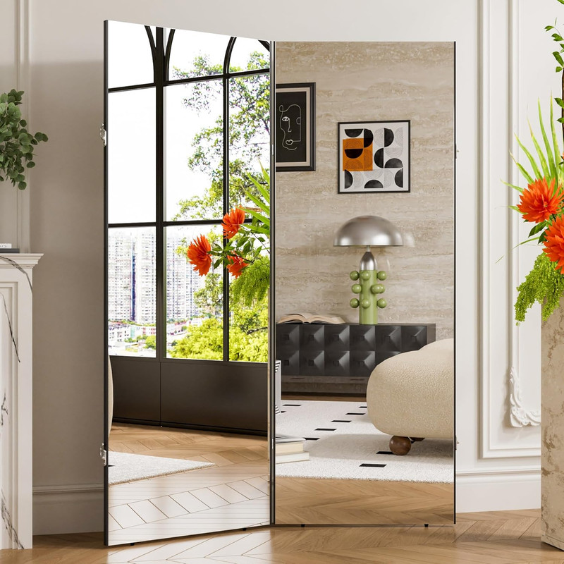 Space-Saving 360° Folding Full Length Mirror – 63″ X 47″ Shatterproof Black