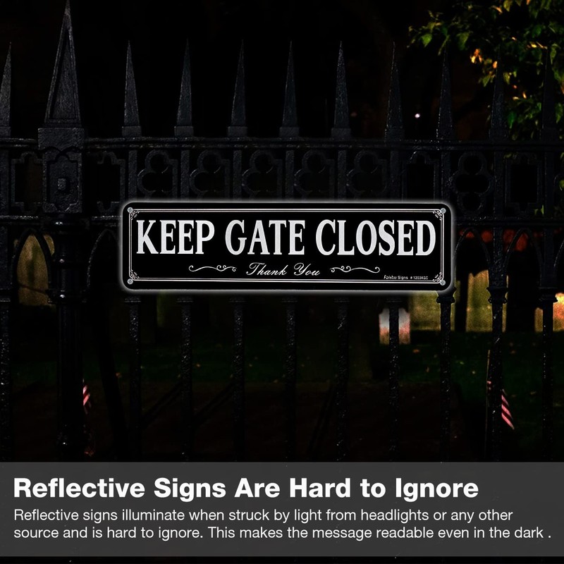 Keep Gate Closed Sign, 4-Pack 12 x 3 Inch Reflective Rust Free Aluminum, UV gallery