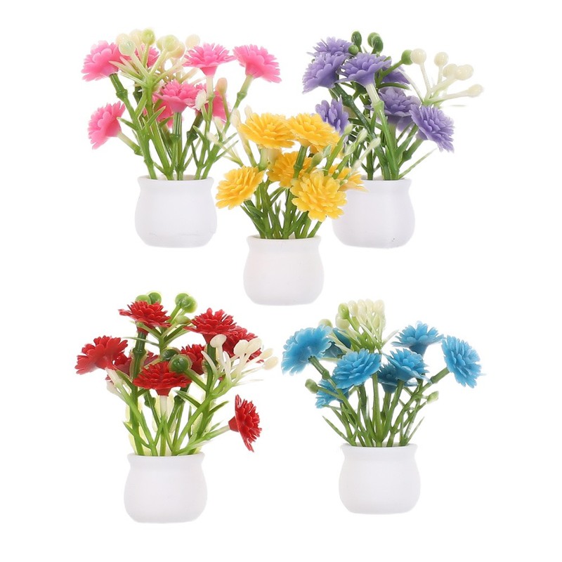 5 Pcs Tiny Miniature Fake Flower Pot Vase Faux Fairy Garden Flowers
