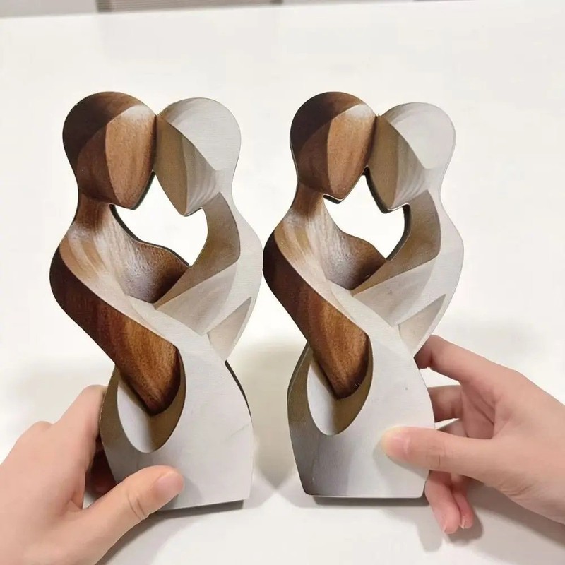 Modern Couple Embrace Statue 2D Flat Wood Look Desktop Home Decor gallery