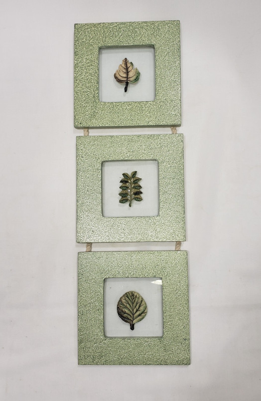Botanical Wall Art Green 3D Leaf Nature Trio Frame 21″ Vertical Hanging Decor