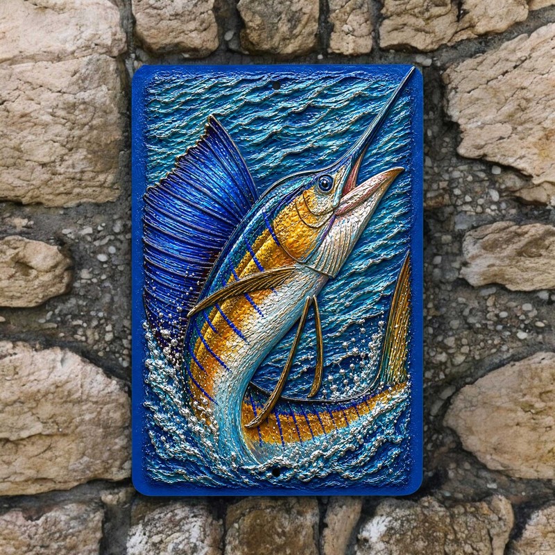 Sailfish Ocean Metal Sign 8×12 Coastal Fishing Wall Decor Indoor Outdoor