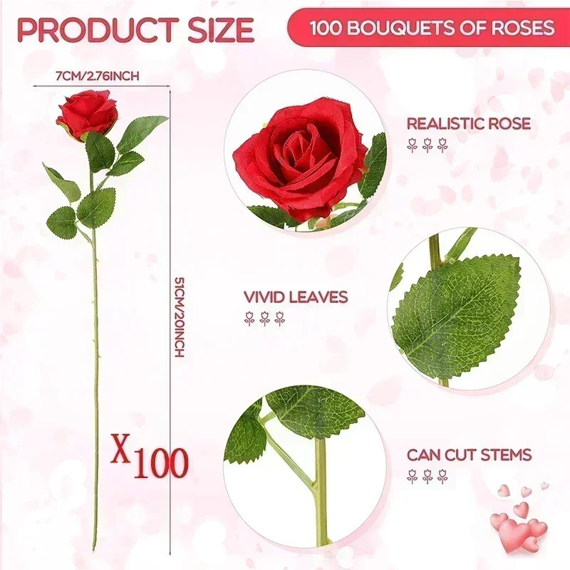 100pcs Artificial Silk Roses Fake Flowers Wedding Party Home Table Decor gallery