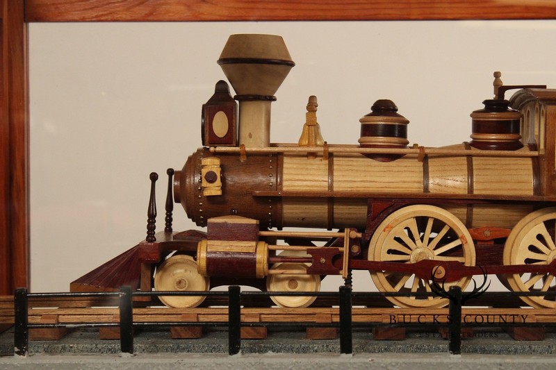 Philip Jacoby Carved Wood Model Train in Display Case gallery