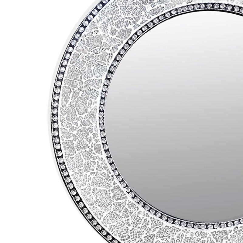 24" Silver Round Wall Mirror, Crackled Glass Mosaic, Decorative Mirror gallery
