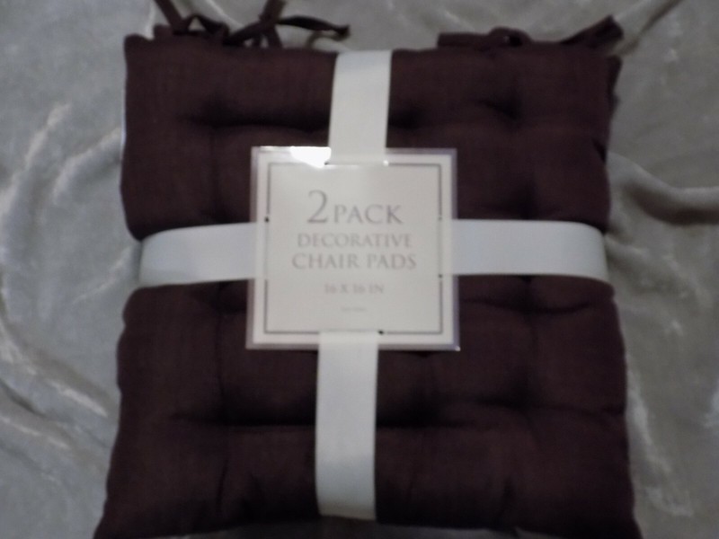 2 pc Decorative Chair Pads with Ties Soft Comfortable Brown Cushion NEW!