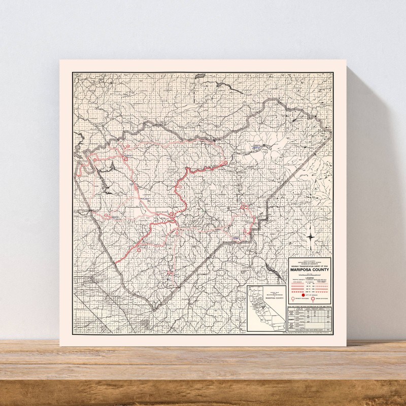 Old Map of Mariposa County, CA 1935 - Vintage California Art gallery