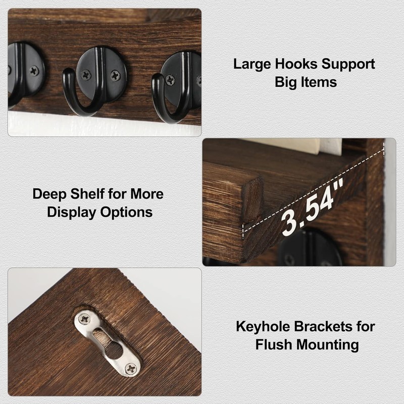 Chic Decor Key Holder with Shelf - Versatile 5-Hook Design for Entryways gallery