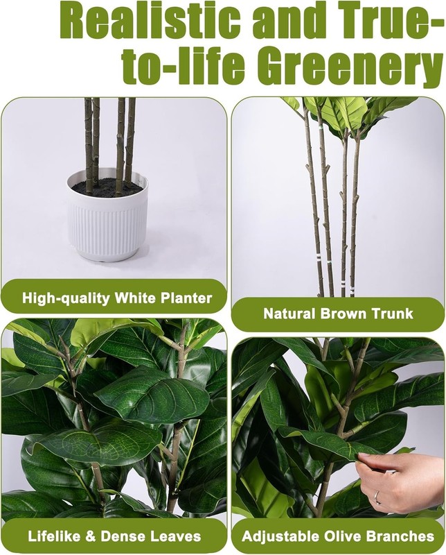 6FT Artificial Fiddle Leaf Fig Tree Large Faux Ficus Tree with White Planter gallery