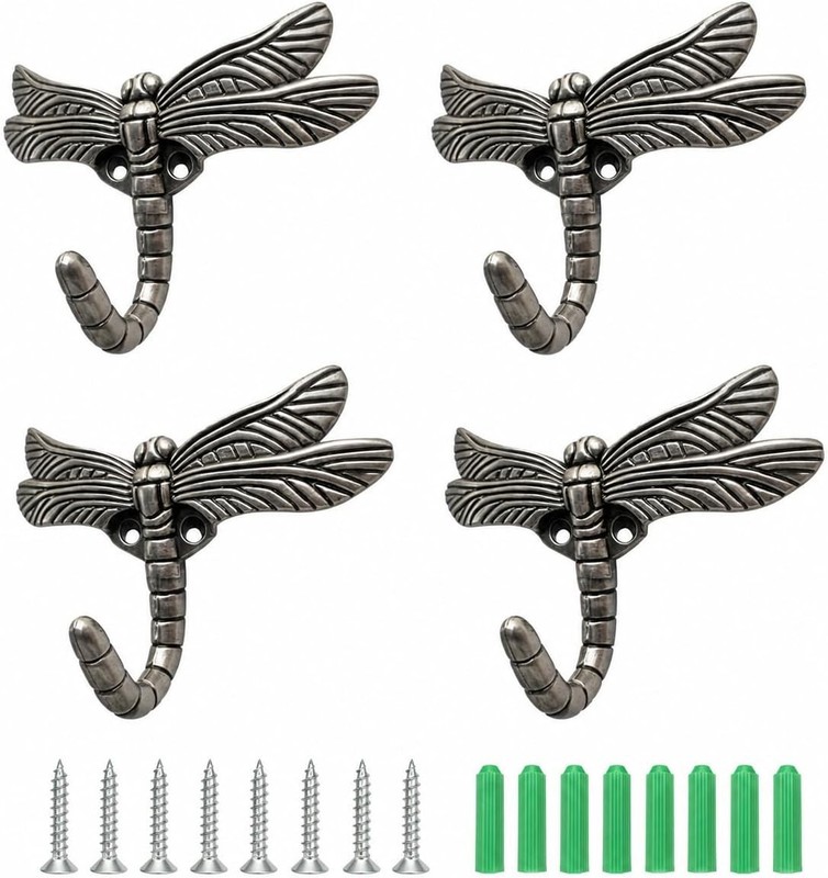 4 Pack Dragonfly Hooks for Wall, Zinc Alloy Decorative Hooks for Wall, Metal