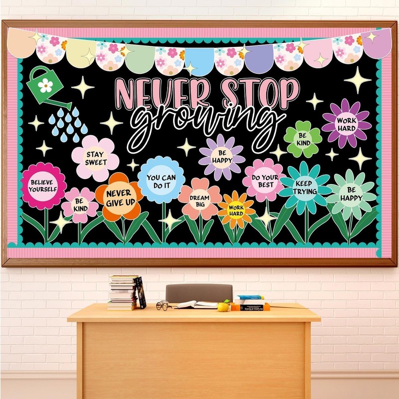 Spring Never Stop Growing Bulletin Board Grow Flower Positive Cutouts