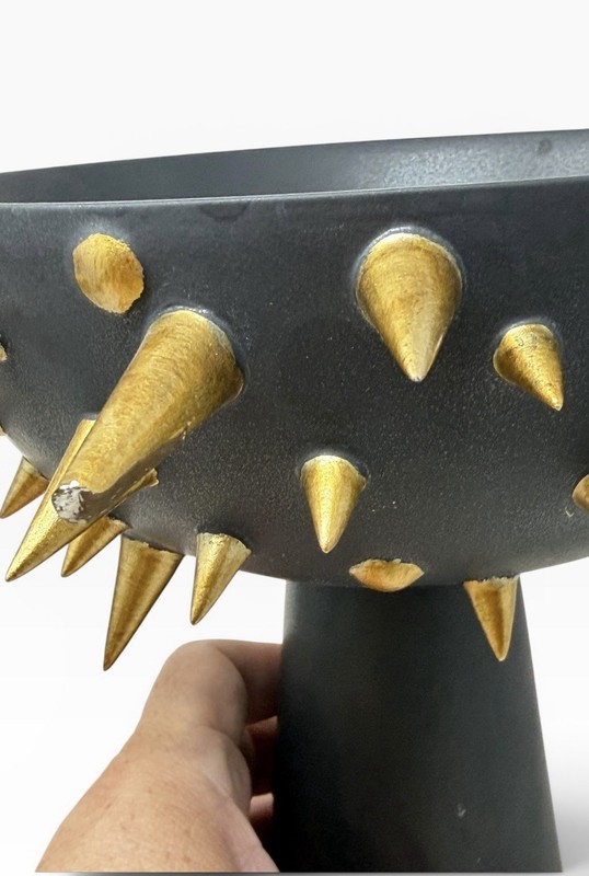 L’Objet Celestial Bowl on Stand Black & Gold Vase Spikes Modernist Vase As Is gallery