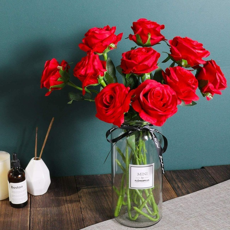 20PCS Red Silk Rose Artificial Flower Proposal Bouquet Home Decor Party Gift USA gallery