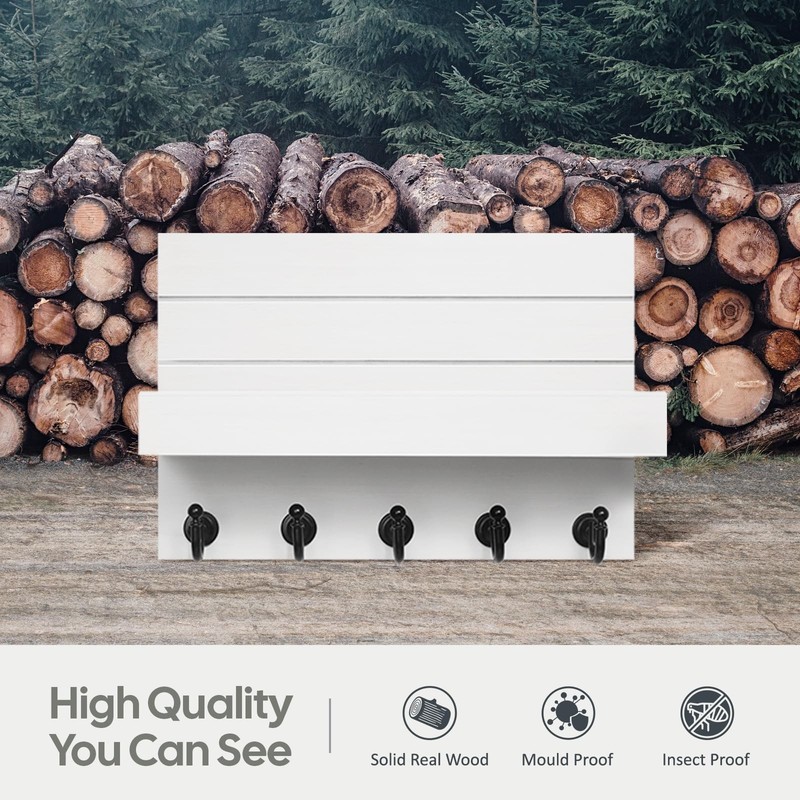 HONJIN Key Holder for Wall: Easy Installation 10 x 3.3 x 7.3 inches, White gallery