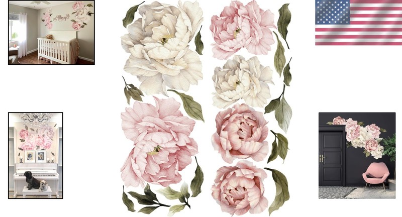 Transform Your Space with Large Floral Peonies Wall Decal - 67"x45" Matte Finish gallery