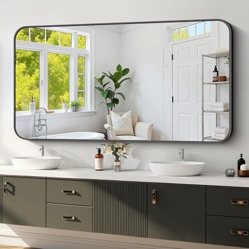 Black Framed Bathroom Mirror - 30x60 Inch Shatterproof 30"x60" Round-edged gallery