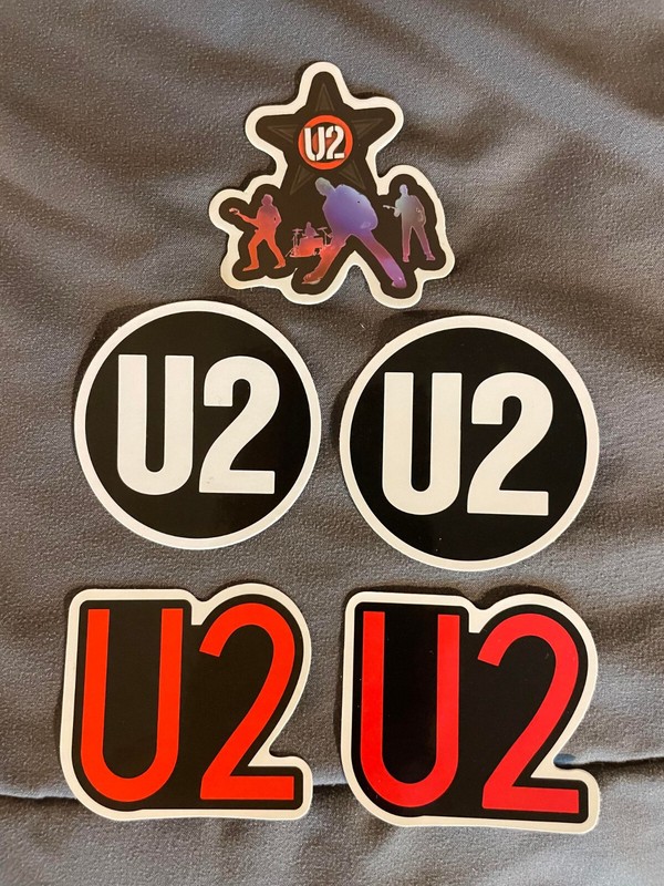 Lot (5) U2 1 3/4″ to 2 1/4″ Band Logo STICKERS Black Red White FAST! FREE! BONO