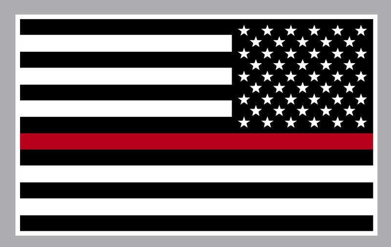 REFLECTIVE Black and WHITE FLAG THIN RED LINE DECAL fire EMS Mult Size Reversed