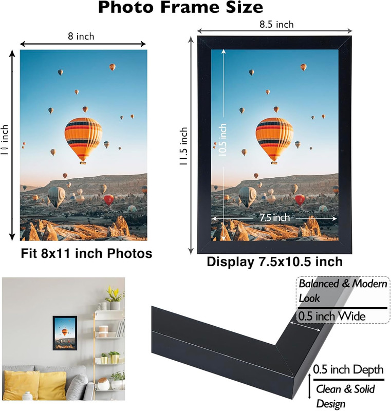 8X11 Picture Frame Black for Wall Hanging or Tabletop- Wall Mounting Horizontall gallery