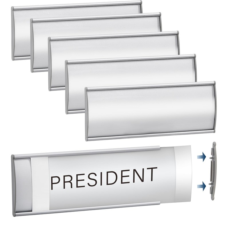 Plecterco 6 Pcs Office Door Signs – 8″ x 3″ Curved Name 3 x 8 inches, Silver