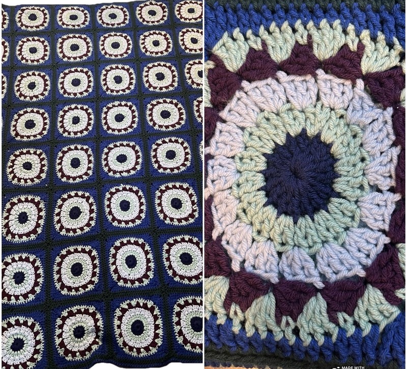 Vintage Crochet Granny Square Afghan Blanket Handmade Throw 86×62 Retro 70s HUGE