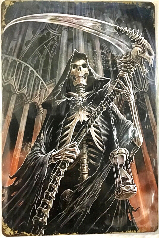 TIN SIGN new 8×12 Grim reaper scythe skeleton kill death dead hour glass ( RR)