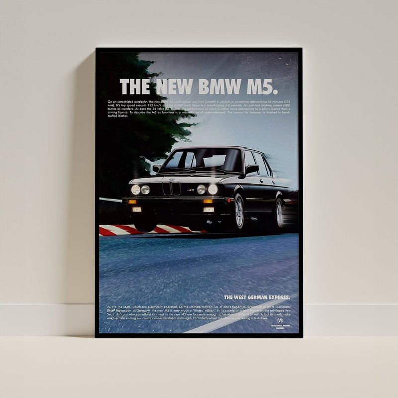 BMW M5 Vintage Advert Poster | Classic Retro Car Wall Art